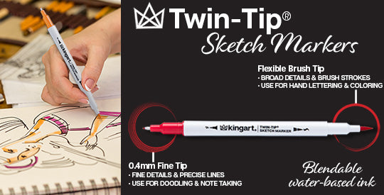 KINGART® Dot & Fine Twin-Tip™ Markers, Set of 12 Unique Colors