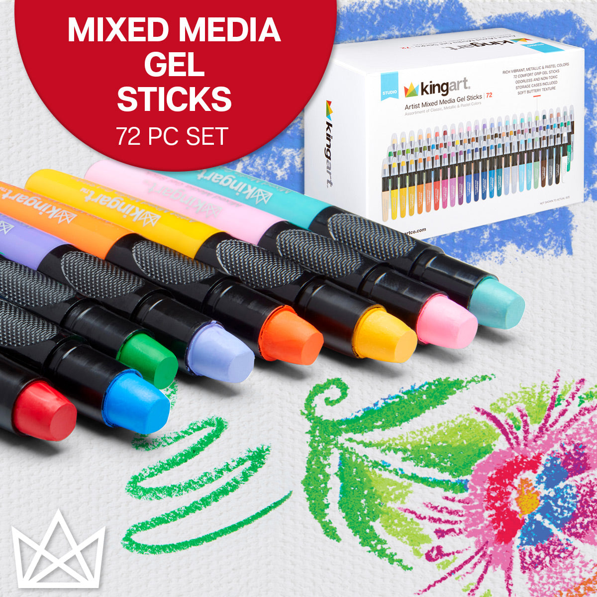 KINGART® Gel Stick Artist Mixed Media Watercolor Crayons, Set of