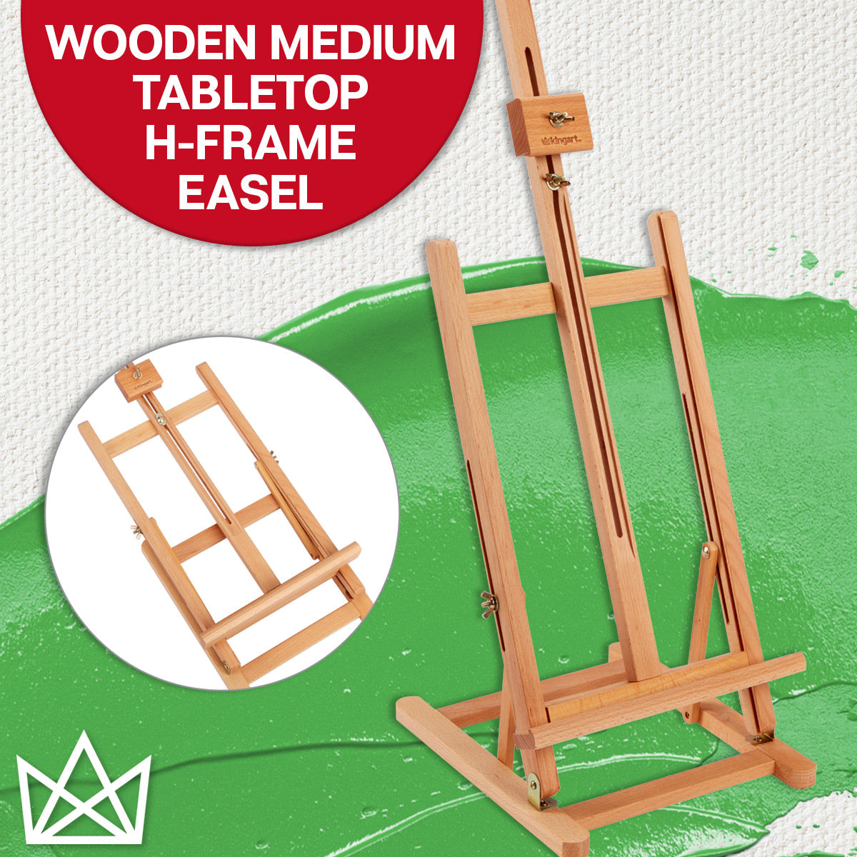 ATWORTH American Oak Medium H-Frame Artist Easel, Hold Canvas up to 48”,  Deluxe Wooden Adjustable Tilting Floor Painting Easel Stand with Storage