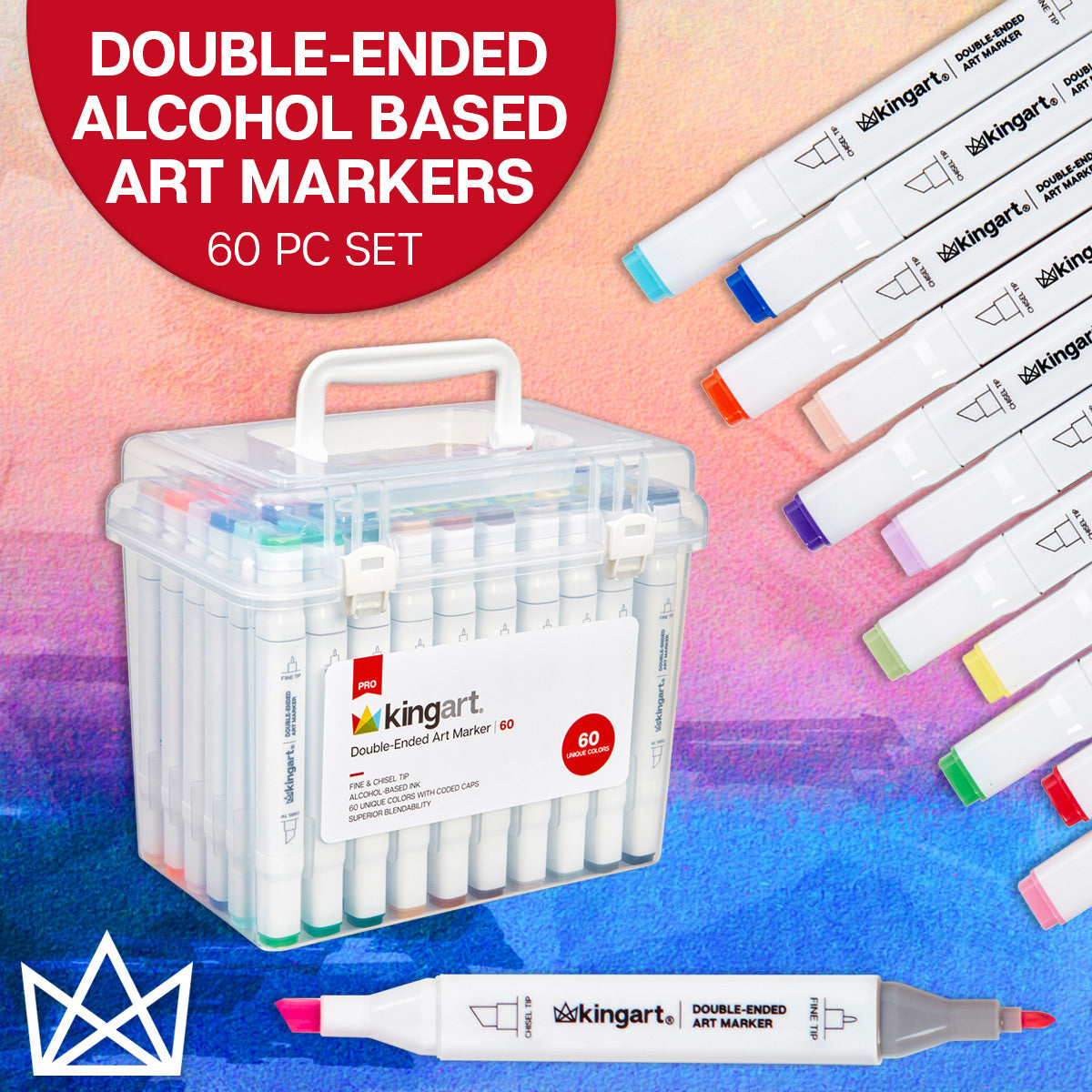  KINGART PRO Double-Ended Art Alcohol Markers, in 24 Portrait  Palette Colors with Both Fine & Chisel Tips and Superior Blendability