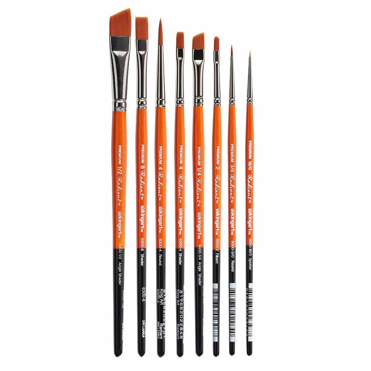 Kingart Radiant Taklon Brushes, Set of 8, Size: 1