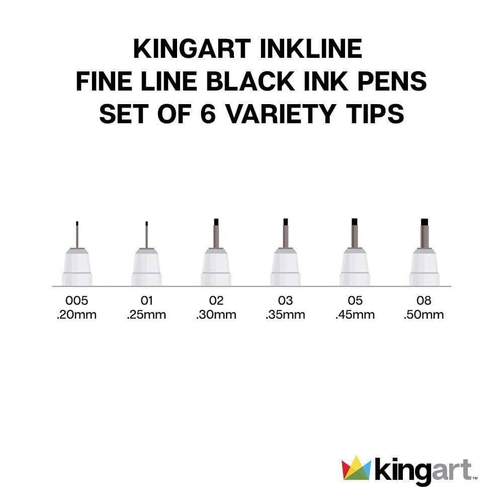 KINGART® Inkline™ Fine Line Art & Graphic Pens, Archival Japanese Ink, Set  of 8 Unique Colors, Size 05 Nib