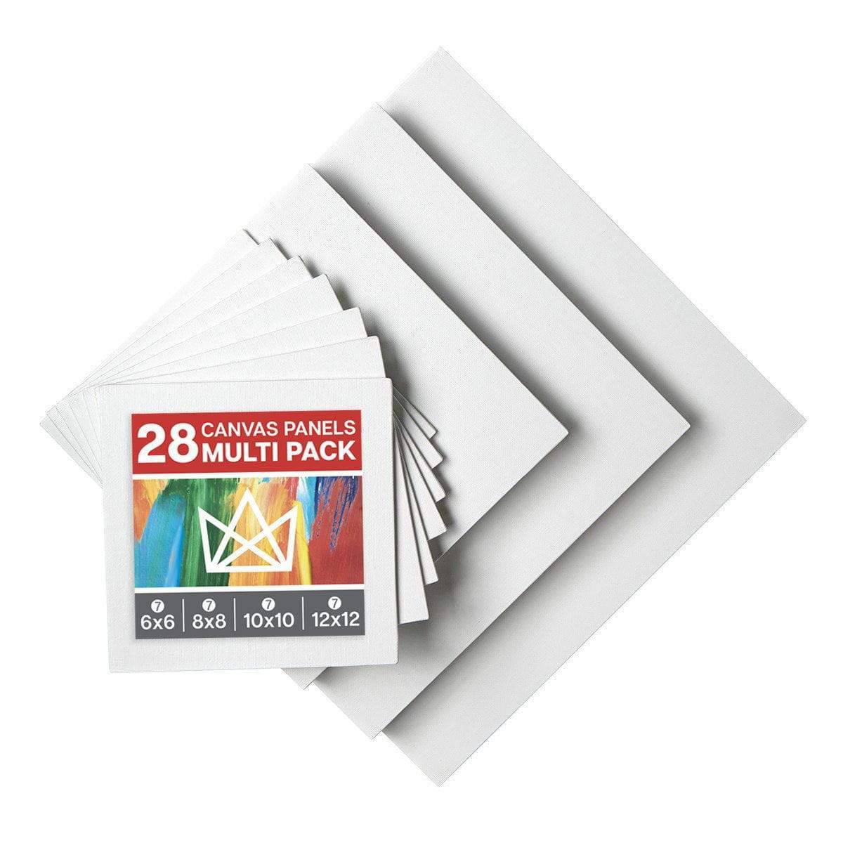 FIXSMITH Painting Canvas Panels Multi Pack- 6x6,8x8,10x10,12x12 (8 of Each),32 Pack,100% Cotton,Primed White Canvases,for Acrylic,Oil,Other Wet or