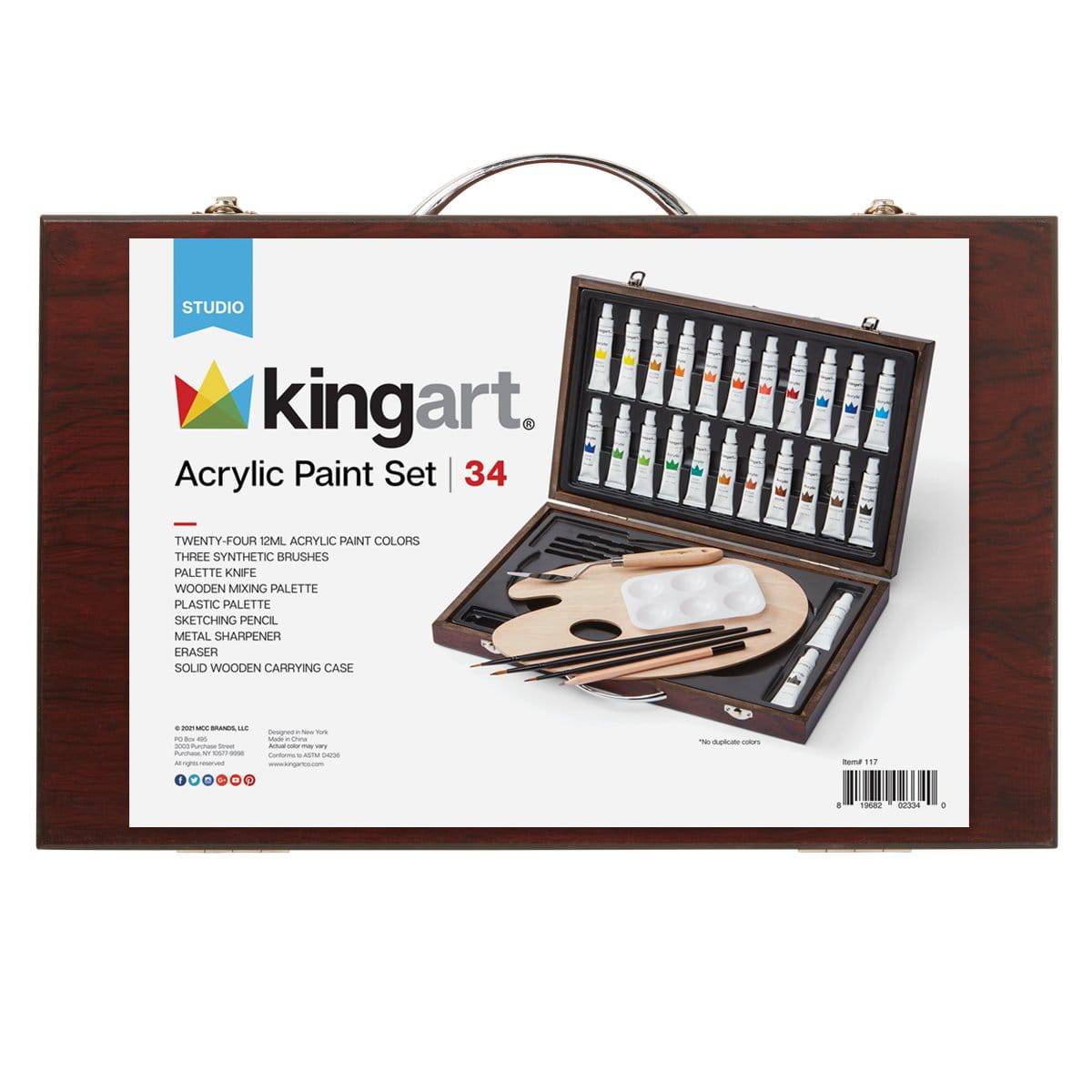 Kingart Pro Metallic Acrylic Paint, 22ml (0.74oz) Set of 24 Rich Pigment, Shimmery Colors