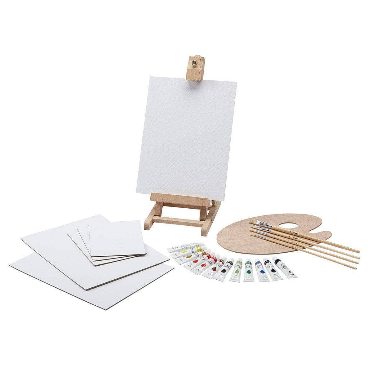  Acrylic Paint Set with Wooden Easel, 3 Canvas Panels