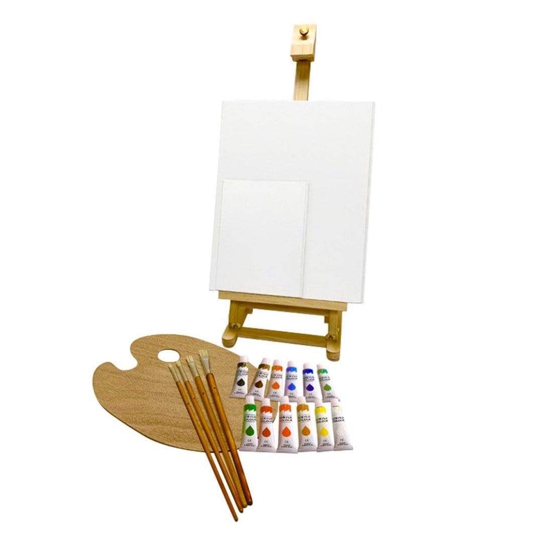  Mixed Media Art Set - 34 Piece, Easel Painting Kit with Wood  Table Desk Top Easel Box Includes Acrylic Paints, 3 Canvas Boards, Pastels,  Desktop Art Supplies Gift for Beginner Artists
