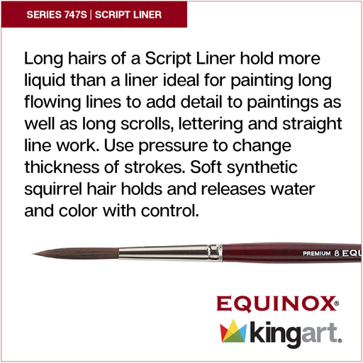 KINGART® Equinox™ Premium 747S Script Liner Series Watercolor Artist Brushes, Soft Synthetic Squirrel Hair - Premium - KINGART