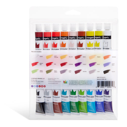 KINGART® Studio Watercolor Paint, 12ml (.4oz), Set of 18 Unique Colors - Studio - KINGART®