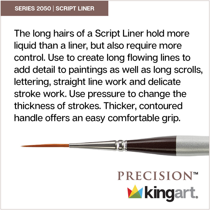 KINGART® Precision™ 2050 Script Liner Series Amber Taklon Brushes, Ergonomic Comfort Handle Premium Artist Brushes - Premium - KINGART