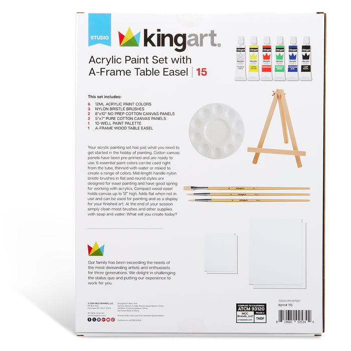 Acrylic Painting Set with Tabletop Easel, 15 pc