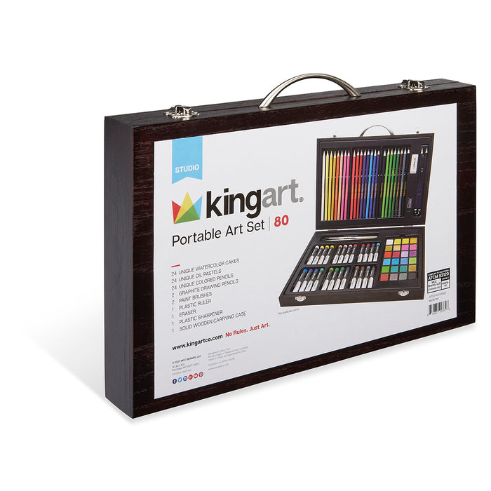 KINGART® Studio Mixed Media Art Set, Wood Case, 80 Unique Pieces - Studio - KINGART®