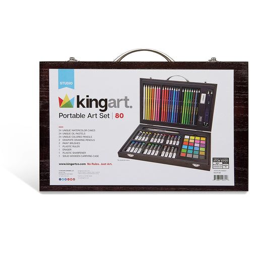 KINGART® Studio Mixed Media Art Set, Wood Case, 80 Unique Pieces - Studio - KINGART®