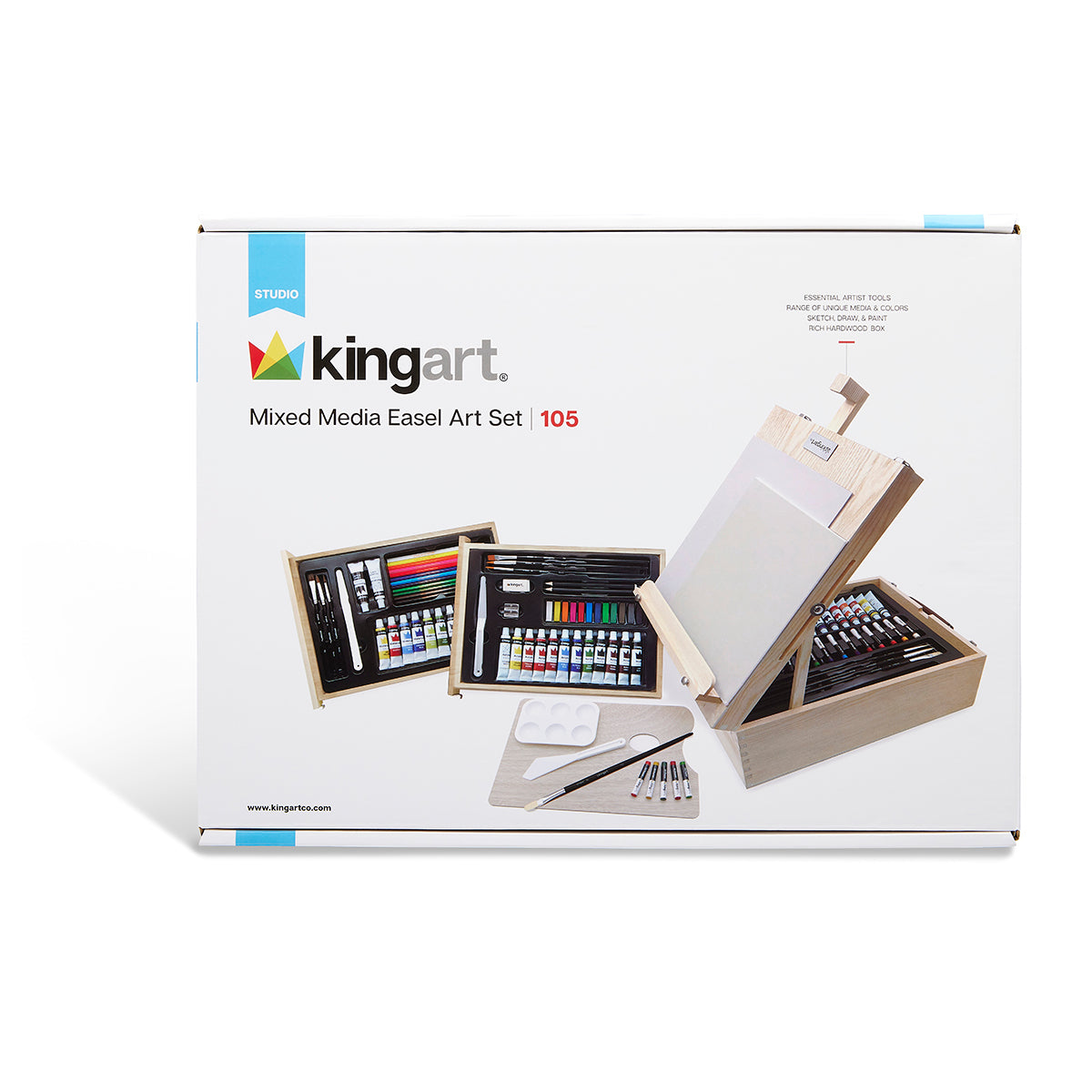 Kingart Studio Acrylic Paint Tabletop Easel Art Set, Set of 26