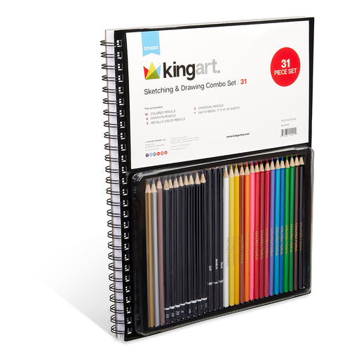 KINGART® Studio Sketching & Drawing Set - Sketchbook & 30 Piece Pencil Set - Studio - KINGART®