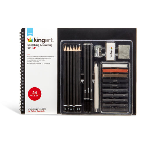 KINGART® Studio Sketching & Drawing Set, 24 Piece Sketchbook & Pencil Set - Studio - KINGART