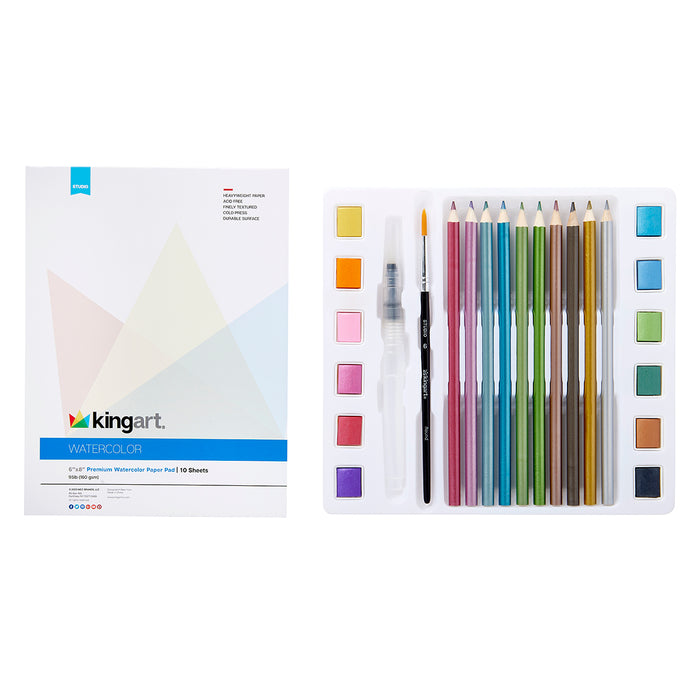 KINGART 25 PC. METALLIC WATERCOLOR PAN ART SET BOX -  - KINGART