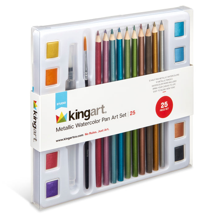 KINGART 25 PC. METALLIC WATERCOLOR PAN ART SET BOX -  - KINGART