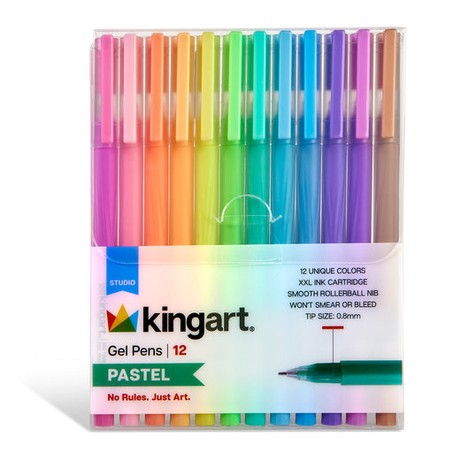 KINGART® Pastel & Opaque Gel Pens, Scrapbook, Journals, or Drawing, Colored Ink, Medium Line , Set of 12 Unique Shades - Studio - KINGART