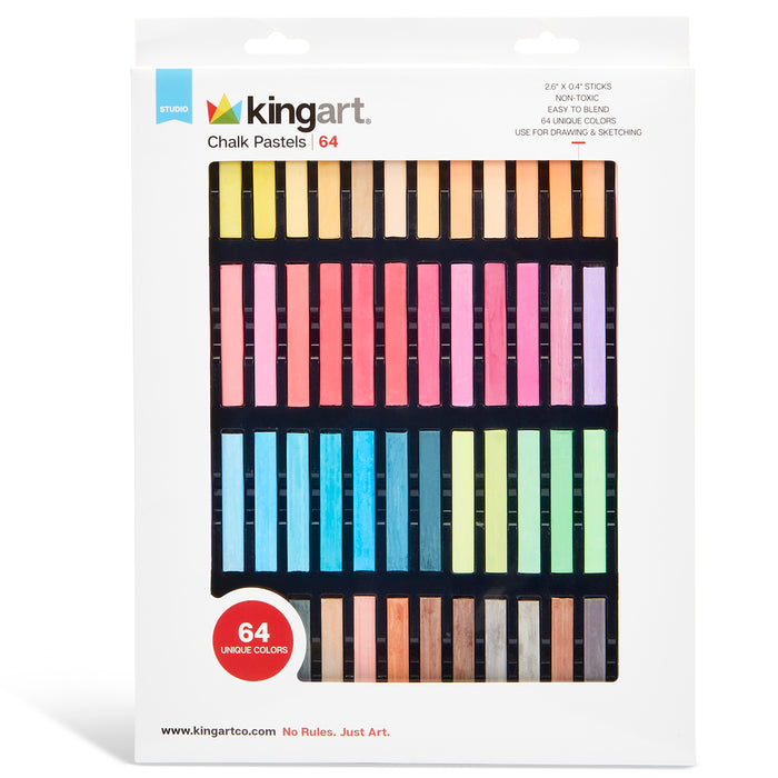 KINGART® Colored Square Chalk Pastels, Set of 64 Unique Colors - Studio - KINGART