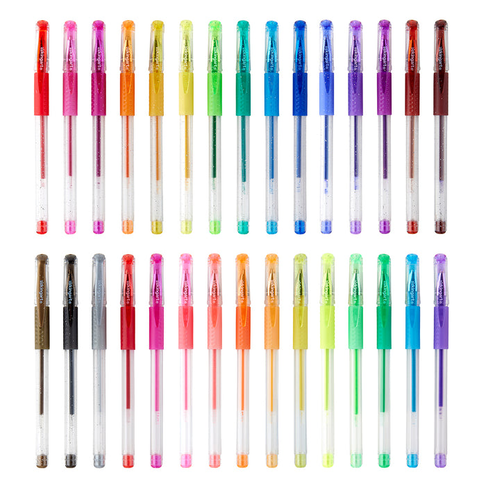 KINGART® Soft Grip Glitter Gel Pens, 2.0mm Ink Cartridge, Set of 30 Unique Colors