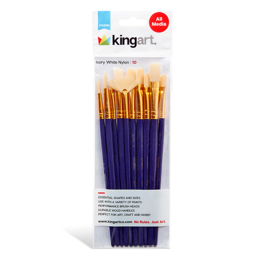 KINGART® Studio All-Purpose Art, Craft & Hobby Synthetic Bristle Paint Brushes, Set of 10 -  - KINGART