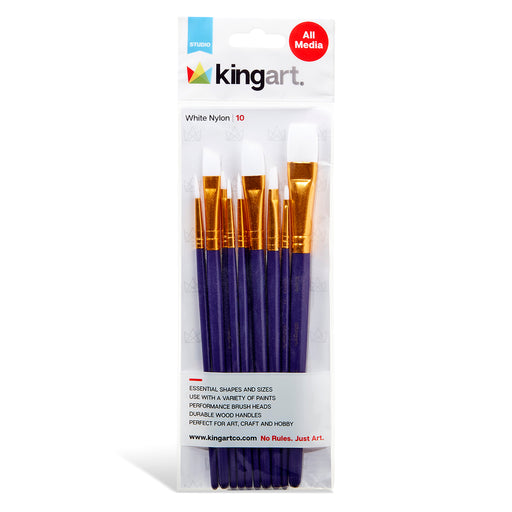 KINGART® Studio All-Purpose Art, Craft & Hobby White Nylon Paint Brushes, Set of 10 - Studio - KINGART