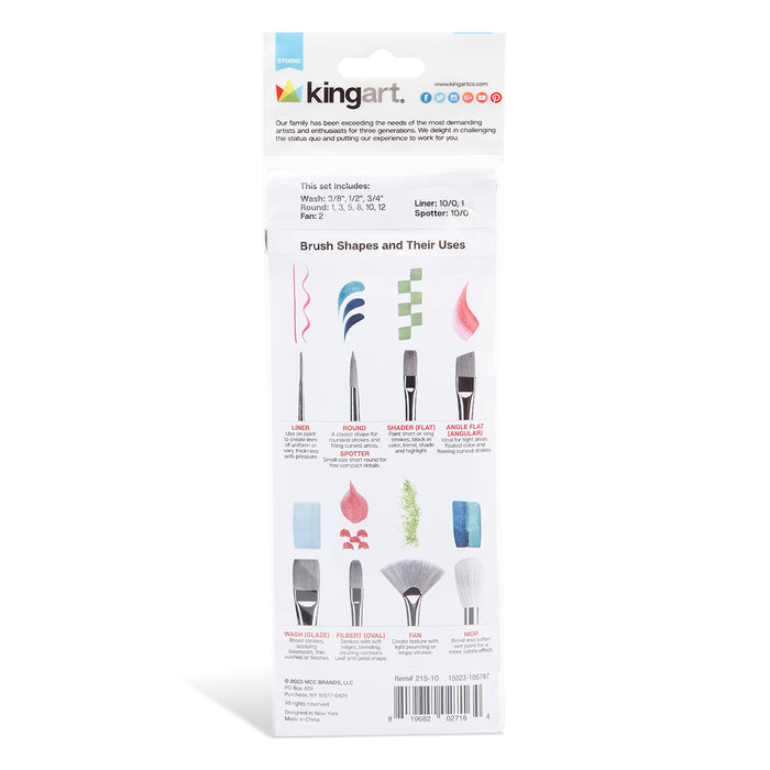 KINGART® Studio All-Purpose Art, Craft & Hobby Synthetic Paint Brushes, Set of 10 - Studio - KINGART®