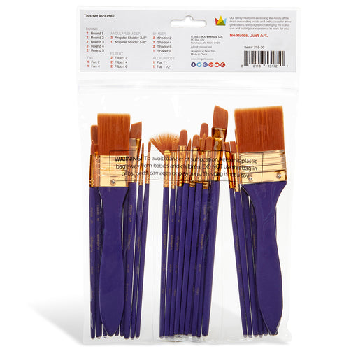 KINGART® Studio All-Purpose Art, Craft & Hobby Golden Nylon Paint Brushes, Set of 30 -  - KINGART