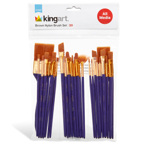 KINGART® Studio All-Purpose Art, Craft & Hobby Golden Nylon Paint Brushes, Set of 30 -  - KINGART