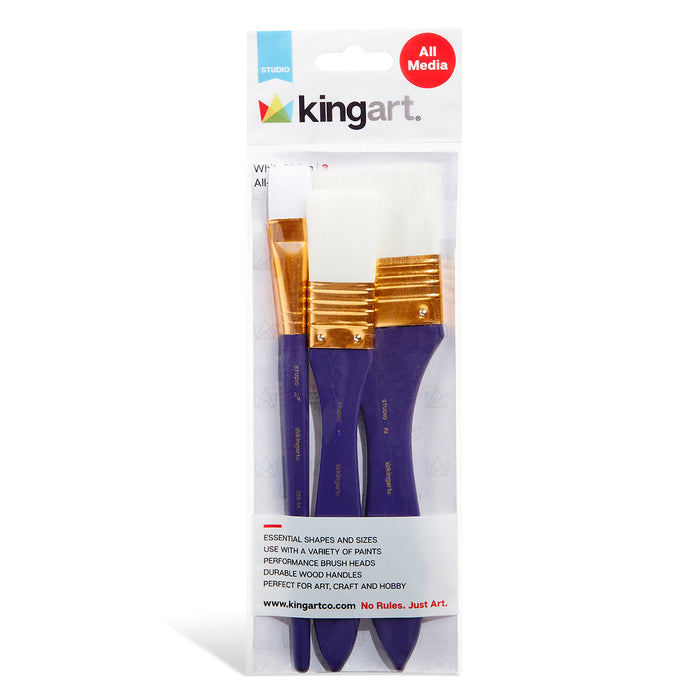 KINGART® Studio All-Purpose Art, Craft & Hobby White Nylon Large Area Brushes, Set of 3 - Studio - KINGART