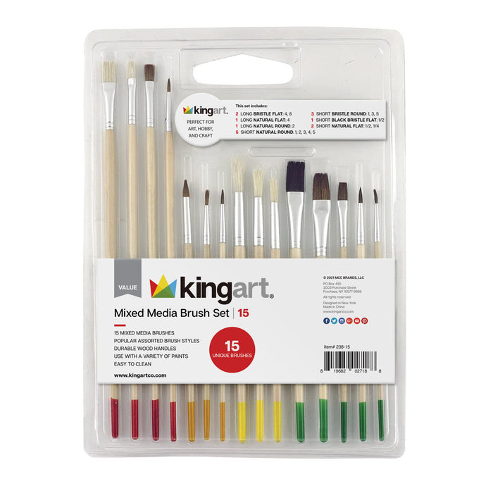 KINGART® Value Pack All-Purpose Brush Set for Art, Hobby & Craft 15-Pack - Value - KINGART®