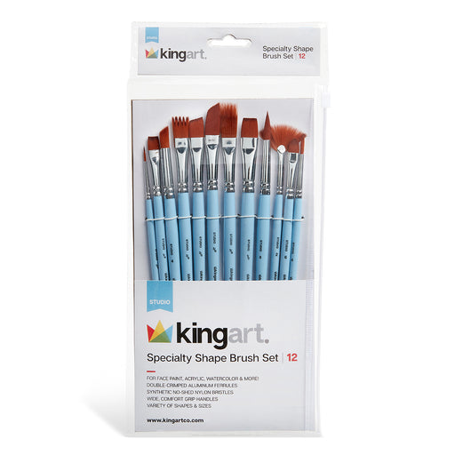 KINGART® Studio Brown Nylon Specialty Shapes Brush Set – 12 pcs, Short Handle, For All Media - Studio - KINGART®