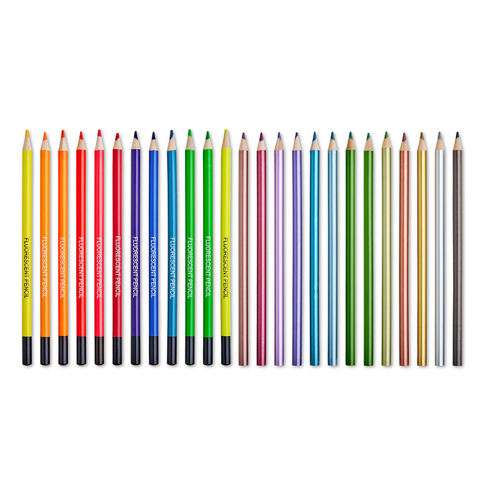 Colored Metallic & Fluorescent Pencil Set, 24 Unique Colors