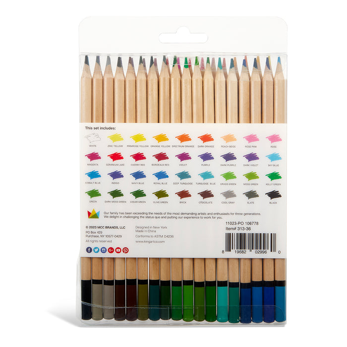 KINGART® Watercolor Pencils, Set of 36 Unique Colors