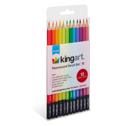 KINGART® Studio Fluorescent Neon Colored Pencils, Set of 12 Unique Colors - Studio - KINGART