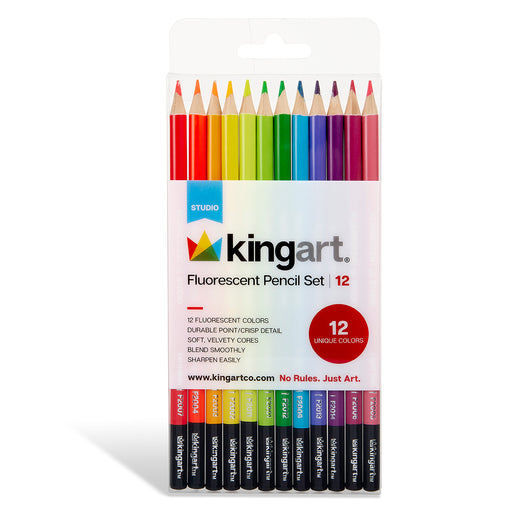 KINGART® Studio Fluorescent Neon Colored Pencils, Set of 12 Unique Colors - Studio - KINGART