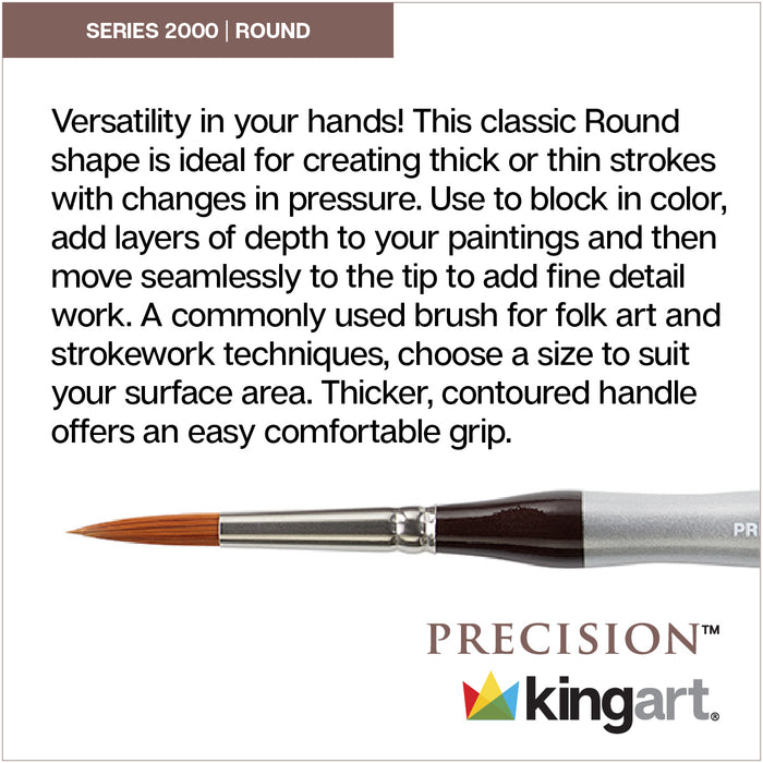 KINGART® Precision™ 2000 Round Series Amber Taklon Brushes, Ergonomic Comfort Handle Premium Artist Brushes - Premium - KINGART