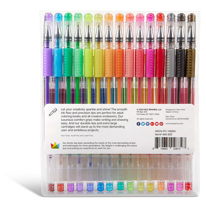 Soft Grip Glitter Gel Pens, 2.0mm Ink Cartridge, Set of 30 Unique Colors