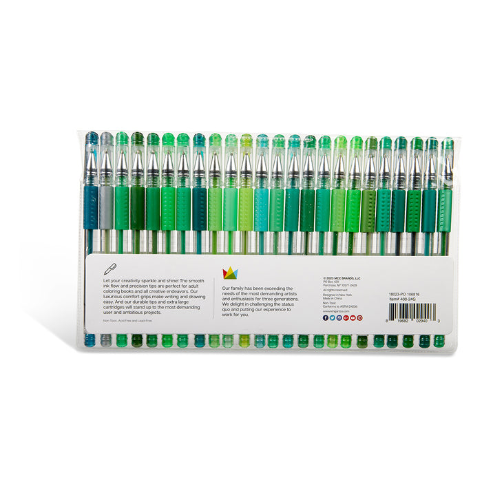 KINGART® Soft Grip Green Tone Gel Pens, 2.0mm Ink Cartridge, Set of 24 Unique Colors - Studio - KINGART