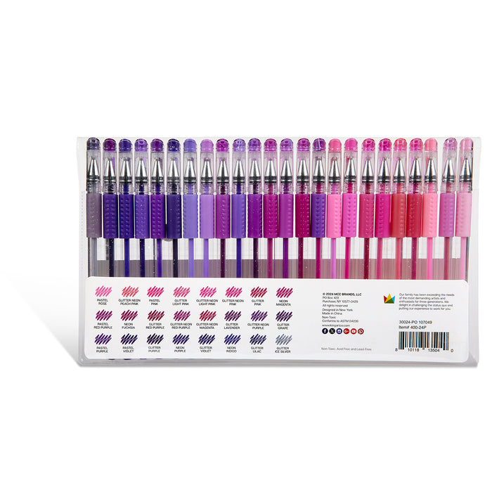 Gel Pen Set, Soft Grip, 24 Pink & Purple Tone Colors