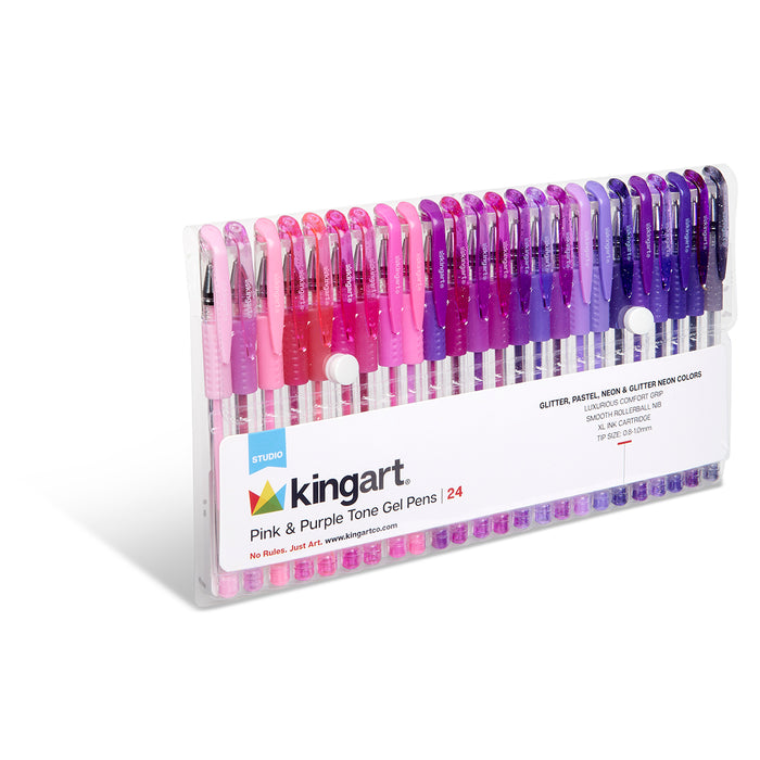 Gel Pen Set, Soft Grip, 24 Pink & Purple Tone Colors