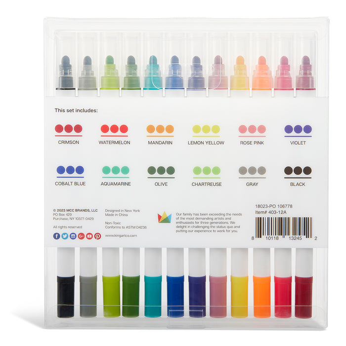 12 PC.DOT & FINE TWIN TIP MARKERS ACETATE BOX -  - KINGART