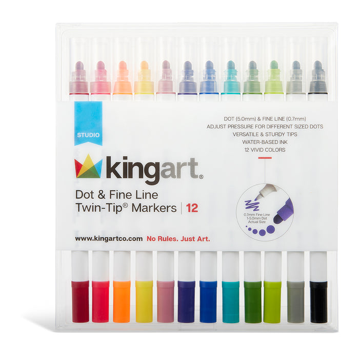 12 PC.DOT & FINE TWIN TIP MARKERS ACETATE BOX -  - KINGART