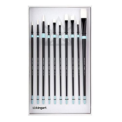 KINGART® Premium White Taklon Truth™ Series Oil & Acrylic Long Handle Artist Brushes, Gift Box, Set of 10 - Premium - KINGART®