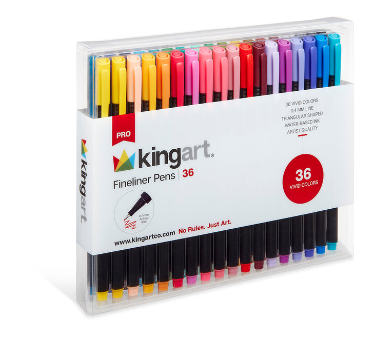 KINGART® PRO Fineliner Pens, 0.4mm Line Width, Triangular Ergonomic Barrel, Set of 36 Unique Colors - Pro - KINGART®