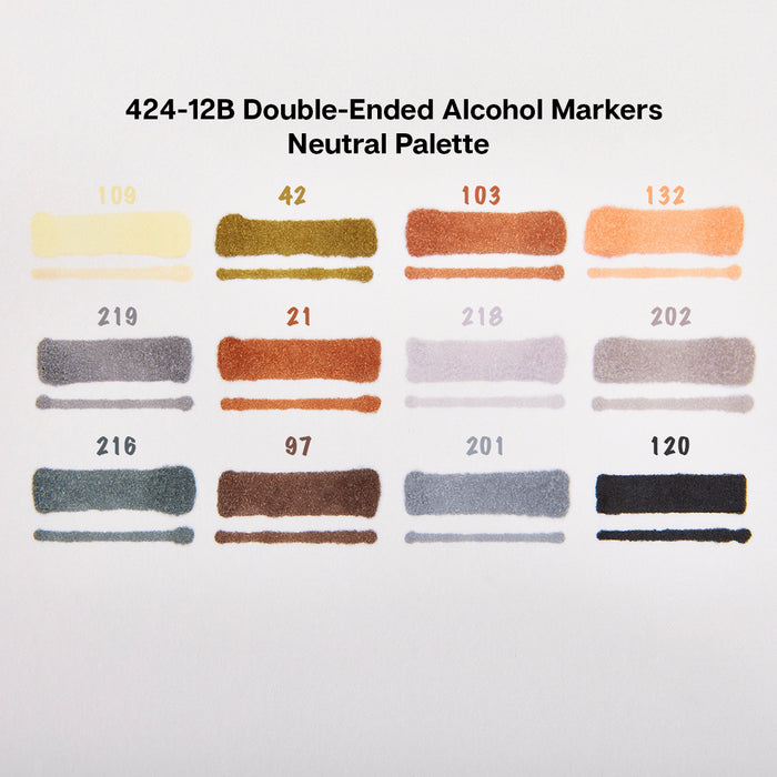 KINGART® PRO Double-Ended Art Alcohol Markers, 12 Neutral Palette Colors with Both Fine & Chisel Tips and Superior Blendability - Pro - KINGART