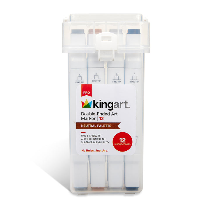 KINGART® PRO Double-Ended Art Alcohol Markers, 12 Neutral Palette Colors with Both Fine & Chisel Tips and Superior Blendability - Pro - KINGART