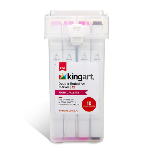 KINGART® PRO Double-Ended Art Alcohol Markers, 12 Floral Palette Colors with Both Fine & Chisel Tips and Superior Blendability - Pro - KINGART