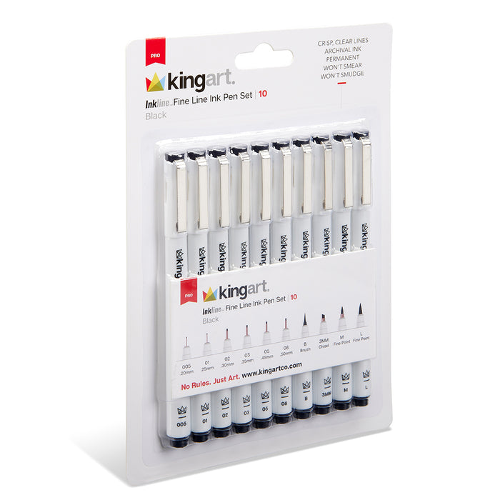 Inkline™ Fine Line Art & Graphic Pens, Archival Black Japanese Ink, Set of 10 Assorted Nibs