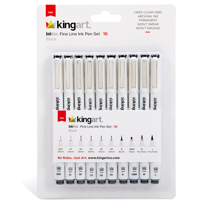 Inkline™ Fine Line Art & Graphic Pens, Archival Black Japanese Ink, Set of 10 Assorted Nibs